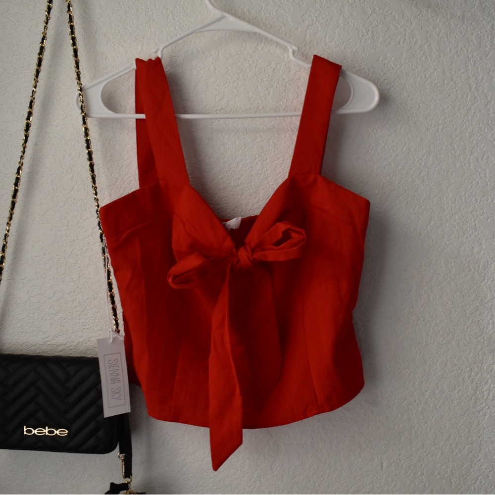 Sienna Sky Red Bow Crop Top